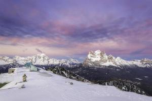 Dolomites in winter during the sunrise photo