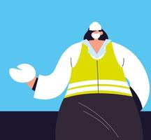 Technician woman with face mask and uniform vector