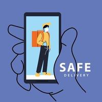 Safe courier by covid 19, order goods online vector