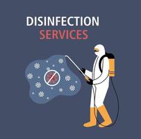 Man in protective suit, disinfection by coronavirus vector