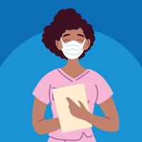 Female nurse using face mask and uniform vector