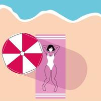 Woman sunbathes on the beach in a mask vector