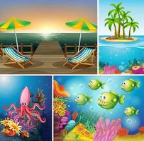 Set of beach and ocean scene vector