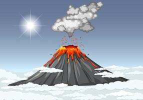 Volcano eruption in the sky with clouds vector