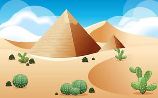 Desert with pyramid and cactus landscape vector