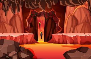 Infernal dark cave with lava scene vector