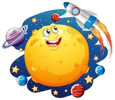 Moon with happy face on space galaxy theme vector