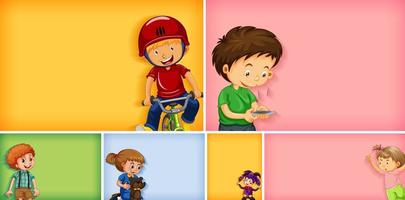 Conjunto de diferentes personajes infantiles en diferentes colores. vector