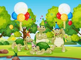 Turtle group in party theme vector