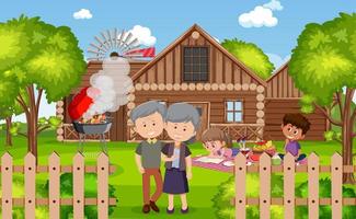 Picnic scene with happy family in the garden vector