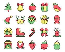 establecer iconos para navidad con color vector