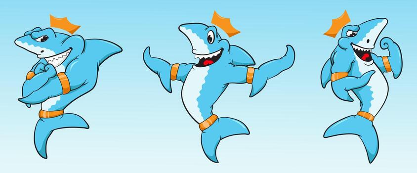 Set king shark with various expression vector