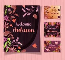 bienvenido otoño conjunto de tarjetas vector