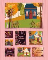 bienvenido otoño conjunto de tarjetas vector