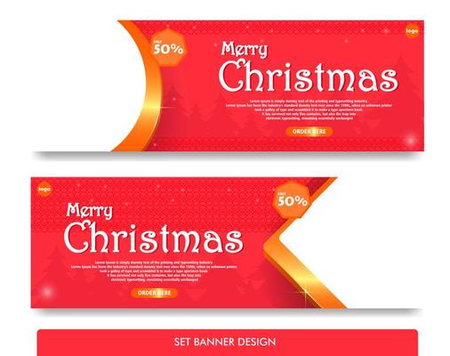 Set banner design for christmas with red and gold color