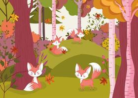 Hello autumn poster with forest and animals vector