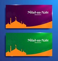 Set banner for milad un nabi with mosque vector