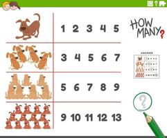 Counting activity with cartoon dogs animal characters vector