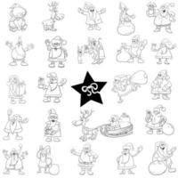Black and white Christmas cartoon characters big set vector