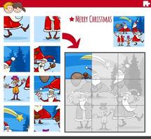 Jigsaw puzzle game with Santa characters vector