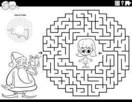 Maze game with Santa Claus coloring book page vector