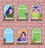 People greeting through the window vector