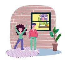 Couple looking at a neighbour out of the window vector