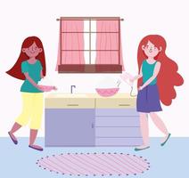 Young women baking in the kitchen vector