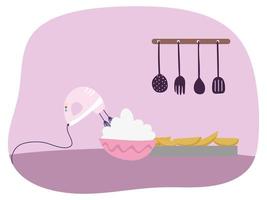 Kitchen utensils and electric mixer vector