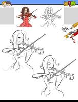 Drawing and coloring task with girl playing violin vector