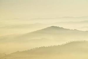 Landscape photography of mountains during hazy day