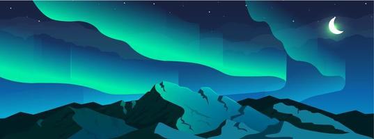 Aurora borealis phenomenon flat color vector illustration