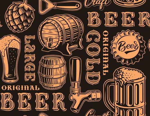 Orane and black retro seamless pattern with beer theme