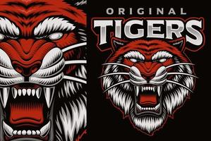 Colorful mascot emblem with roaring tiger vector