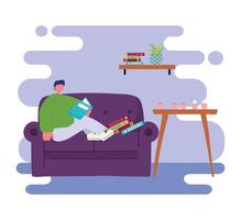 Man reading book on the sofa vector