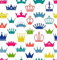 Retro seamless pattern of colorful crowns on white vector