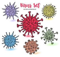 Diferentes tipos de colección de bocetos de virus de color. vector