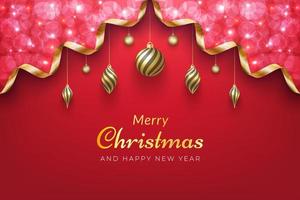 Christmas background with sparkling gold ribbon and ornaments