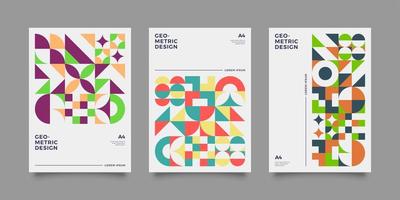 Colourful abstract geometric shape annual report set vector