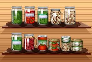 Set of different vegetables in different jars vector