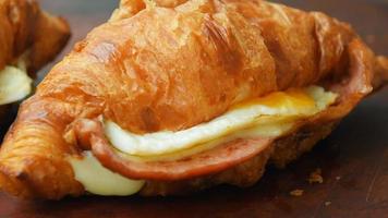 Crunchy ham and cheese croissant for breakfast video
