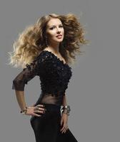 Woman Hairstyle Portrait, Flying Long Curly Hair, Girl Fashion Beauty photo
