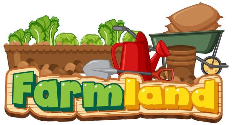 Farmland or banner with gardening tools