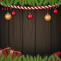 Christmas blank wood template with branches and ornaments vector