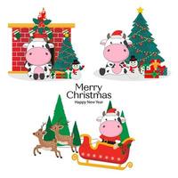 Merry Christmas card with Cute cows vector