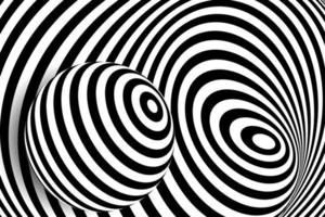 distorsión de línea 3d en blanco y negro, ilusión de bola vector