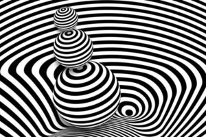 Black and white 3d line distortion, ball illusion vector