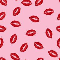 Kissing red lips seamless pattern on pink background vector