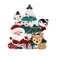 Christmas greeting card with Santa Claus and friends vector
