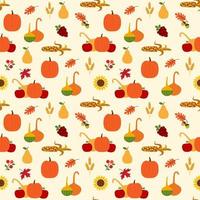 Autumn pattern with pumpkins, gourds, foliage vector